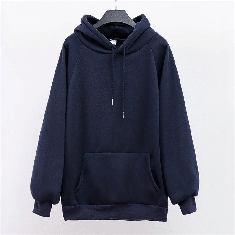 Solid color women's long sleeve hoodie with front pockets, loose fit for comfort, SF0064, perfect for casual style and warmth.
